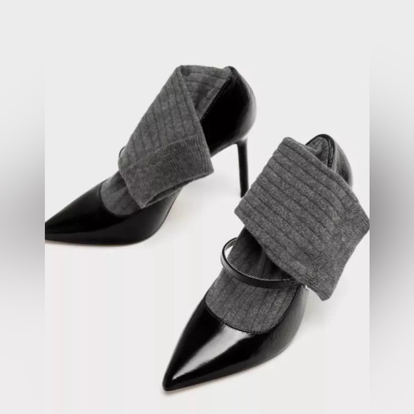 New with Tag Zara High Heel Stilletoes Sock Style Court Sock Shoes Black Sz 6π  - Picture 5 of 9